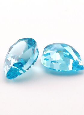 海蓝色梨形冰花切锆石裸石水滴形轻奢高级感9A高碳钻饰品diy镶嵌