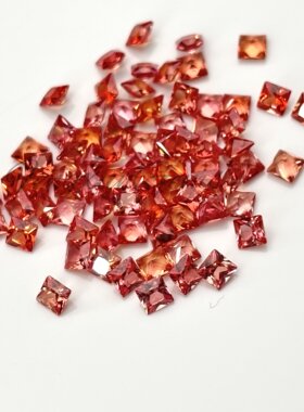 公主方3x3mm46粒渐变培育黄蓝宝橙蓝宝石 戒指耳钉彩虹耐高温配石