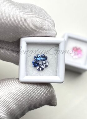 心形3x3~4x4mm一组5粒培育蓝宝彩虹渐变配石裸石 戒指手链蜡镶DIY
