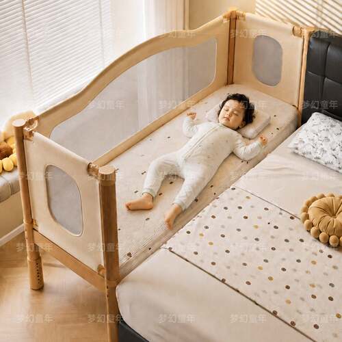 榉木拼接床儿童婴儿床边加宽床大人可睡拼接神器升降护栏宝宝小床 - 图0
