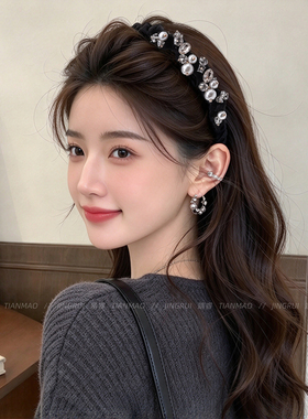 黑色丝绒发箍女不勒头蓬松高颅顶