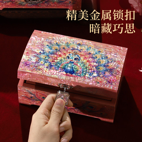 非遗螺钿首饰盒平遥漆器工艺收纳盒生日新婚结婚礼物贝壳三金珠宝 - 图2