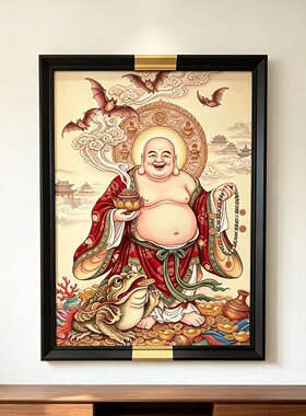S2302新中式餐厅客厅玄关书房会客室瓷板挂画金蝉弥勒佛4464