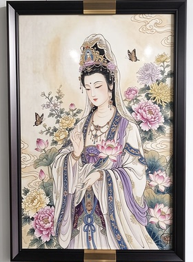 S2328新中式餐厅客厅玄关书房会客室瓷板挂画观世音菩萨4565