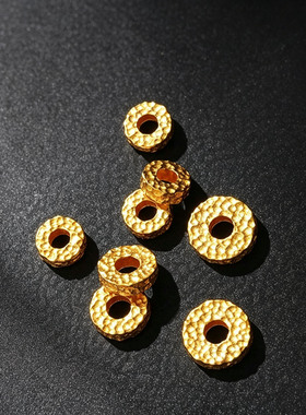 保色古法18K金色无相锤纹硕石纹隔片隔珠文玩手串手链珠子垫片