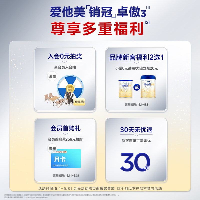 [1分钱预定618福袋]爱他美卓傲4段儿童调制乳粉800g*6罐3-6岁