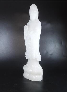 家用供奉汉白玉石南海观音坐莲佛像普贤菩萨站立饰品摆件客厅桌面