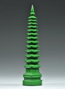 绿色木质雕刻13层文昌塔摆件9层11层文昌塔客厅书桌装饰工艺品