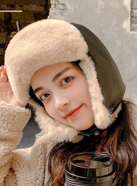 成人皮革防水保暖雷锋帽男士户外骑行滑雪加绒飞行帽女士护耳帽子