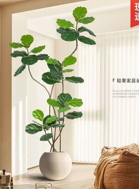 仿真绿植琴叶榕室内盆栽大型仿生假树轻奢客厅装饰品落地摆件绿植