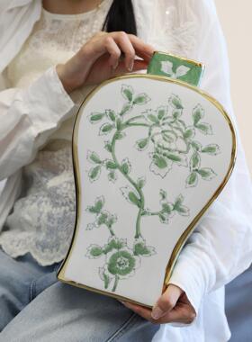 芙菡居品东方牡丹水绿窑变珍品纯手绘陶瓷花瓶家居客厅青花瓷摆件