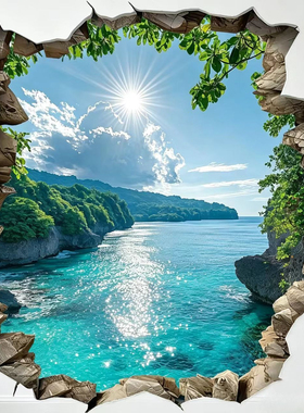 【大海】3D立体视觉效果蔚蓝的大海墙贴画唯美风景客厅餐厅装饰H