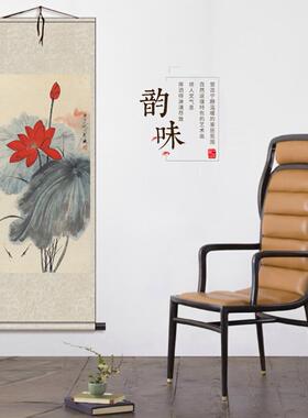 中国画花鸟画张大千五色画茶馆书画装饰画卷轴丝绸绢墨荷花