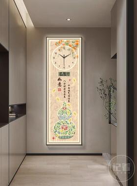 新中式吉葫芦入口装饰画万年历电子钟挂钟客厅光廊钟画