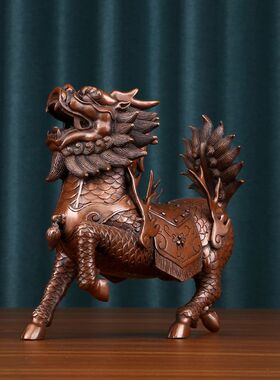 紫铜火麒麟摆件中式家居客厅玄关办公室装饰品摆设开业乔迁礼品