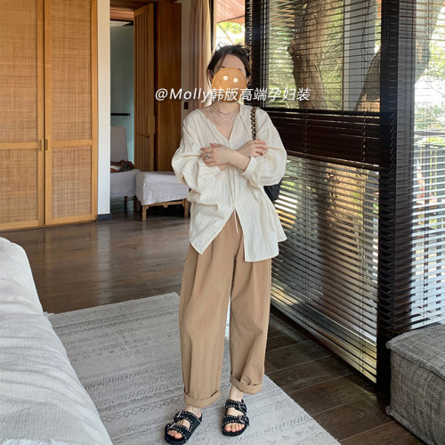 孕妇工装老爹裤春秋薄款夏季外穿时尚宽松休闲大码萝卜裤托腹裤子 - 图1