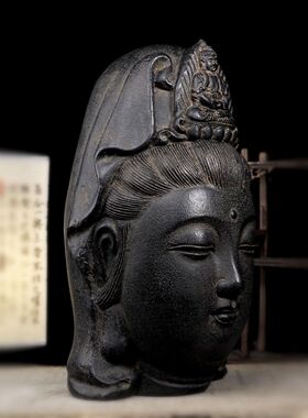 中式仿古做旧禅意佛首茶室玄关客厅酒柜软装饰摆件 - 观音佛首