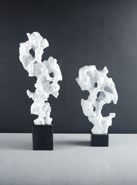 现代新中式白色珊瑚摆件书房书桌书柜桌面软装艺术工艺品摆设