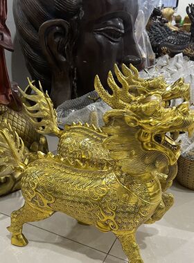特大号纯黄铜铜麒麟摆件火麒麟礼品家居桌面装饰工艺品铜器麒麟
