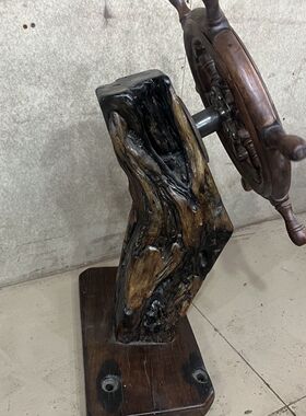老船木船舵工艺摆件实木船舵轮舵方向侘寂风落地船舵摆件