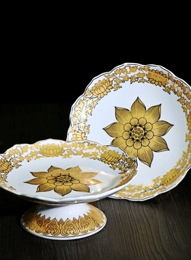 陶瓷仿古风供果盘莲花盘