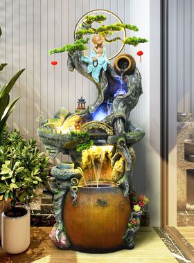 新家翔 中式禅意流水假山喷泉客厅景观装饰开业礼品玄关招财摆件