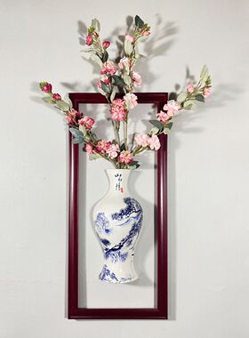 中式青花陶瓷壁挂花瓶3d立体挂件客厅玄关过道沙发背景墙上装饰品