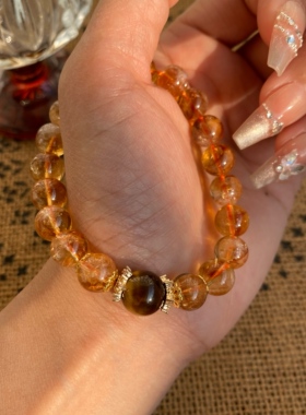 天然黄塔晶黄水晶手链【聚宝盆】招财转运旺事业黄发晶手串黄虎眼