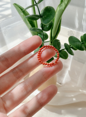 天然南红满肉极细弹力绳戒指