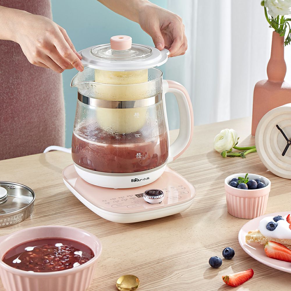小熊米淘专卖店小熊燕窝养生壶1.5L升家用多功能办公室mini小型煮茶器玻璃养身壶1