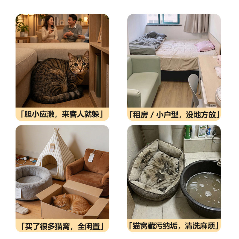 Soft and cute cat head shape semi-enclosed indoor cat and dog kennel