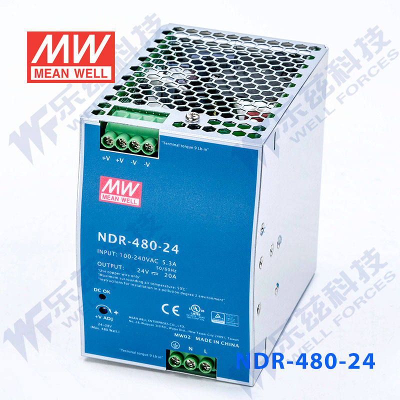 NDR-480-24台湾明纬480W24V导轨开关电源20A工控PLC驱动电柜DRP - 图1