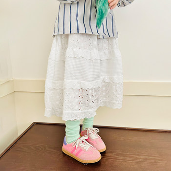 imakokoni kids 2024 ເດັກຍິງພາກຮຽນ spring embroidered ສີຂາວ lace hollow skirt 241385Q