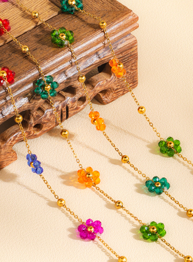 波西米亚度假风复古彩色花朵项链
