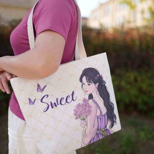 双面印花帆布包女2025新款时尚百搭单肩包大容量手提袋学生托特包 - 图0