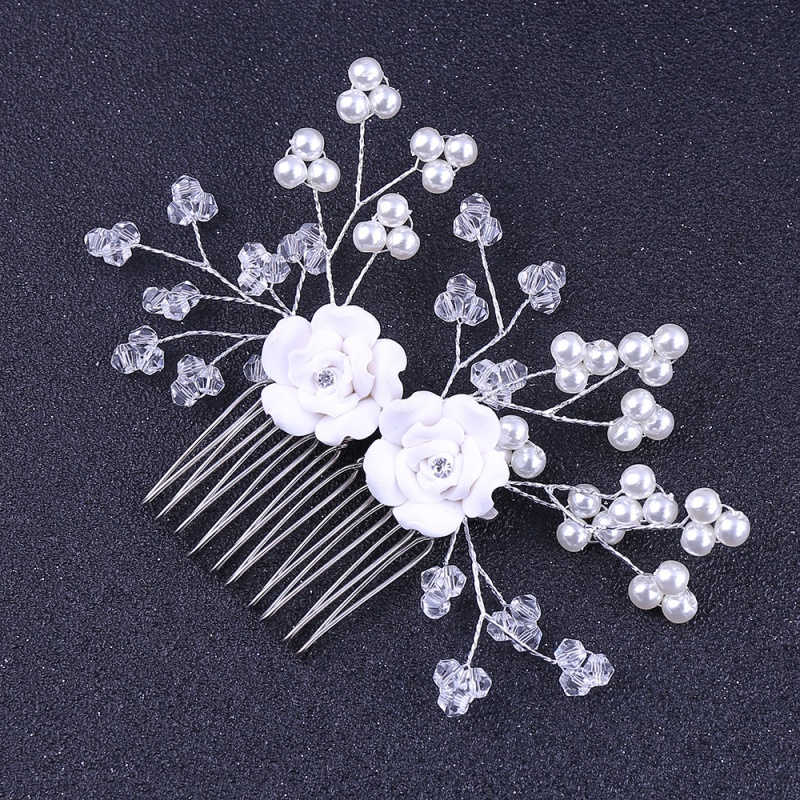 抖音同款新娘手工珍珠软陶花卉发带 tsangkai曾家银发饰