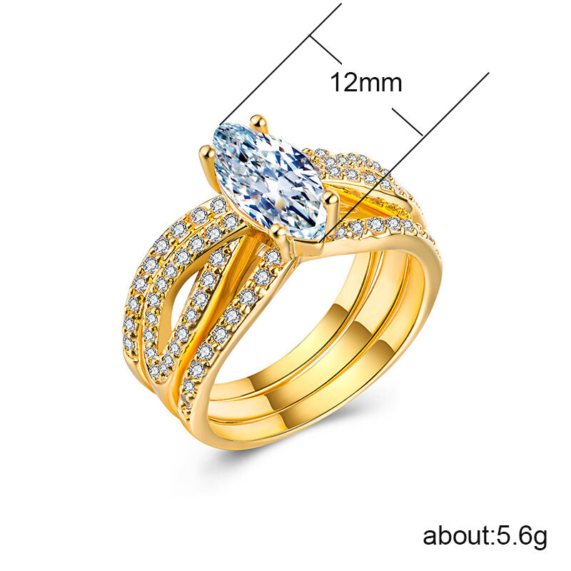 时尚锆石925银18k金三件套戒戒指 tsangkai曾家银戒指/指环