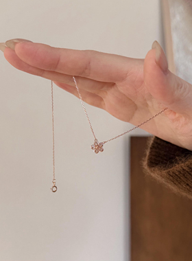 S925纯银春日告白信·桃花闪钻花朵高级感轻奢项链