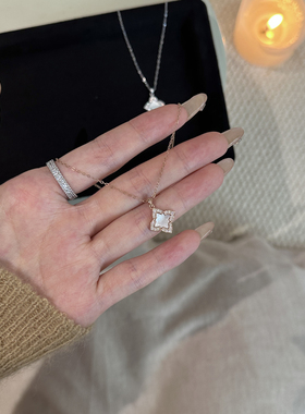 S925纯银轻奢爆款颈上添花贝母四叶花高级感项链