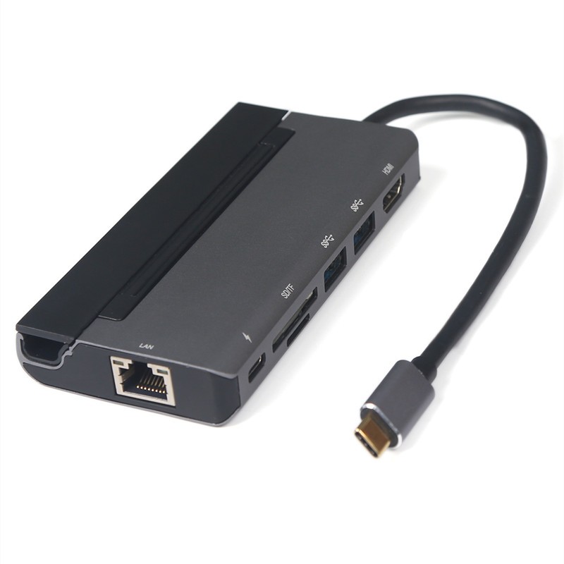 USBC Typec转HDMI双USB PD SD TF RJ45千兆网卡多功能底座扩展坞 - 图0