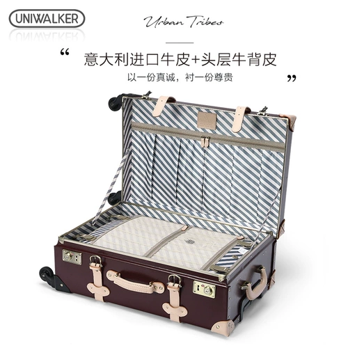 Ретро универсальный чемодан, кожаная коробка, из натуральной кожи, 20 дюймов