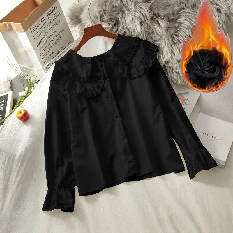 法式复古娃娃领白色衬衫女春秋季减龄时尚别致上衣内搭长袖衬衣潮,淘宝优惠券,粉丝福利购,淘宝优惠卷