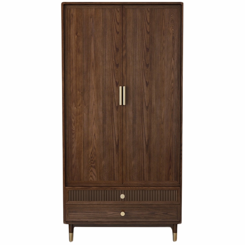 北欧轻奢白蜡木衣柜现代卧室实木两门胡桃色对开门中式木蜡油家具 - 图3