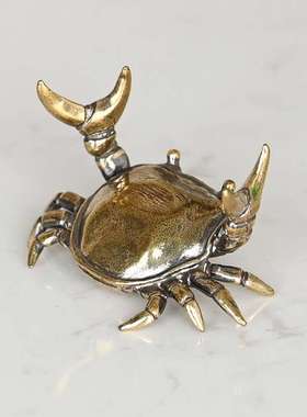 黄铜举重螃蟹摆件新款实心横财将军居家办公茶宠茶桌盖置铜工艺品