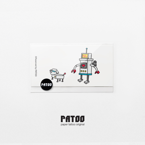 【PATOO怕痛】原创防水纹身贴 机器人Robot 情侣可爱创意复古狗 - 图0