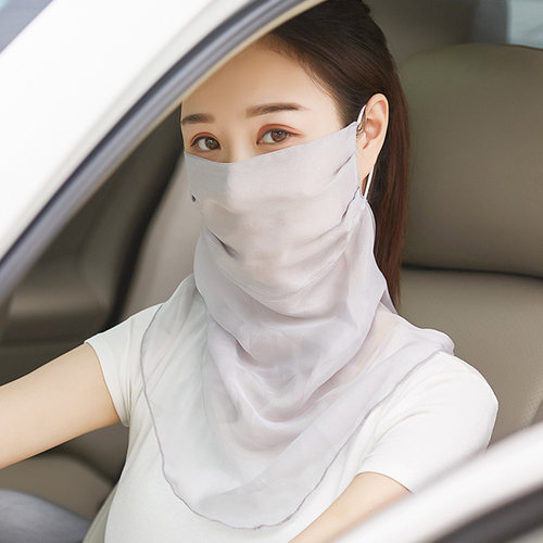 100%桑蚕丝真丝口罩护颈夏透气薄款易呼吸面纱女骑车遮脸面罩遮阳 - 图2