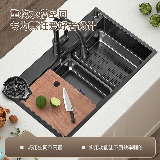 Kitchen sink large single sink thickened nano 304 stainless steel sink household sink under counter sink