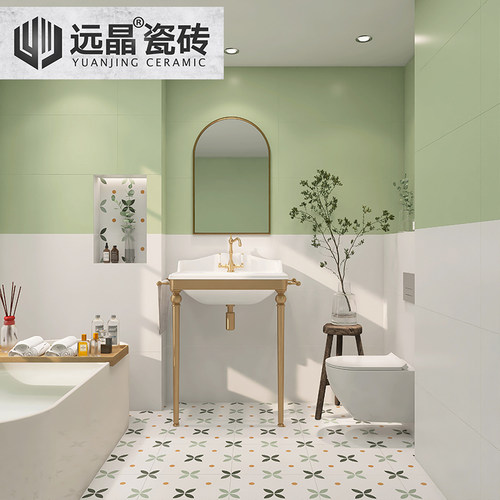 远晶 400x800柔光牛油果绿色瓷砖法式奶油风全瓷墙砖阳台小花地砖 - 图0