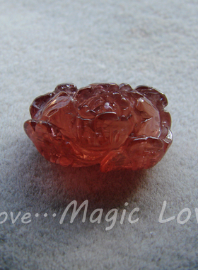 【Magic Love】天然老料火焰橙色碧玺雕刻牡丹花戒面配件◎4.37克