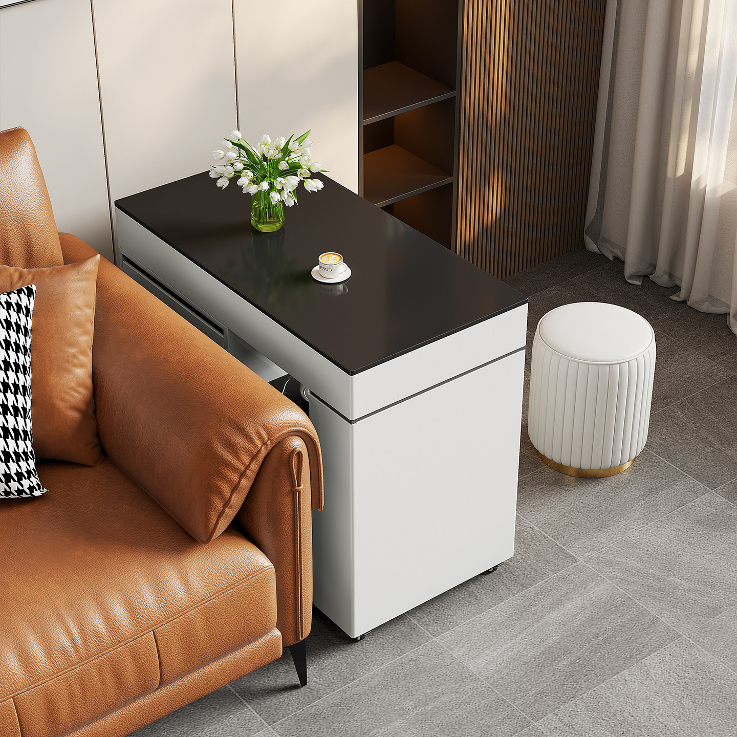 现代简约轻奢岩板茶桌椅组合家用阳台泡茶桌可旋转伸缩移动小茶台,淘宝优惠券,粉丝福利购,淘宝优惠卷